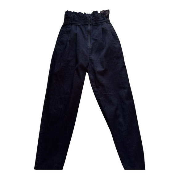 Tibi Womens Pants Indigo Dark Denim Paper Bag Slinky High Rise Jeans Size 4 - Picture 1 of 7